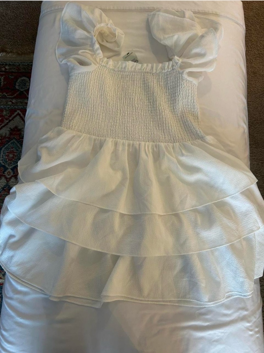 Express White Smocked Ruffle Tiered Mini Dress - Picture 4 of 4